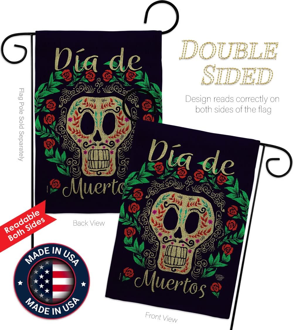 Dia de Muertos Skeleton Garden Flag - Set Wall Holder Fall Day of Dead Los Fiesta Mexican Party Autumntime - House Decoration Banner Small Yard Gift Double-Sided Made In USA 13 X 18.5