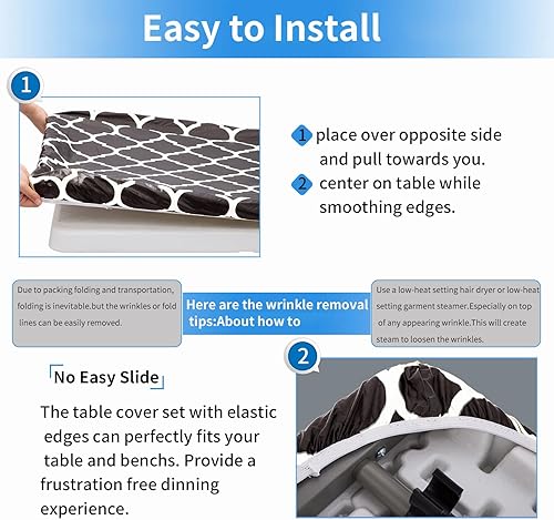 Miniatura 4 de Funda de mesa de picnic ajustable con fundas para banco, 3 piezas, impermeable, para campamento, pícnic, con borde elástico, para