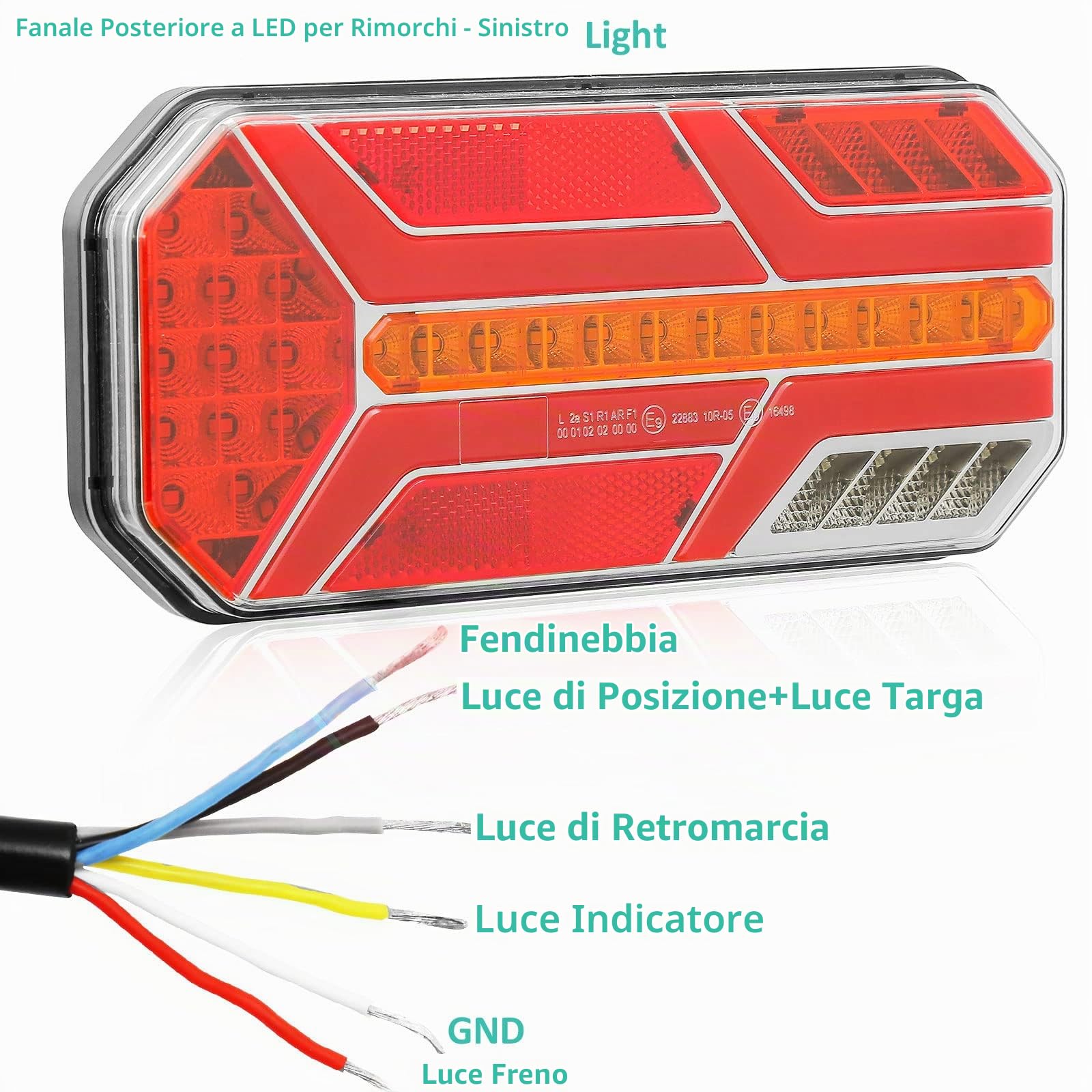 Kit Luci Posteriori Led per Rimorchio 12/24v,E-Mark 7Funzioni 2pcs Fanale Posteriori Rimorchio, Fanali Posteriori Led 24v Impermeabile Camion Lampa,Caravan Lampada per Furgoni Trattore