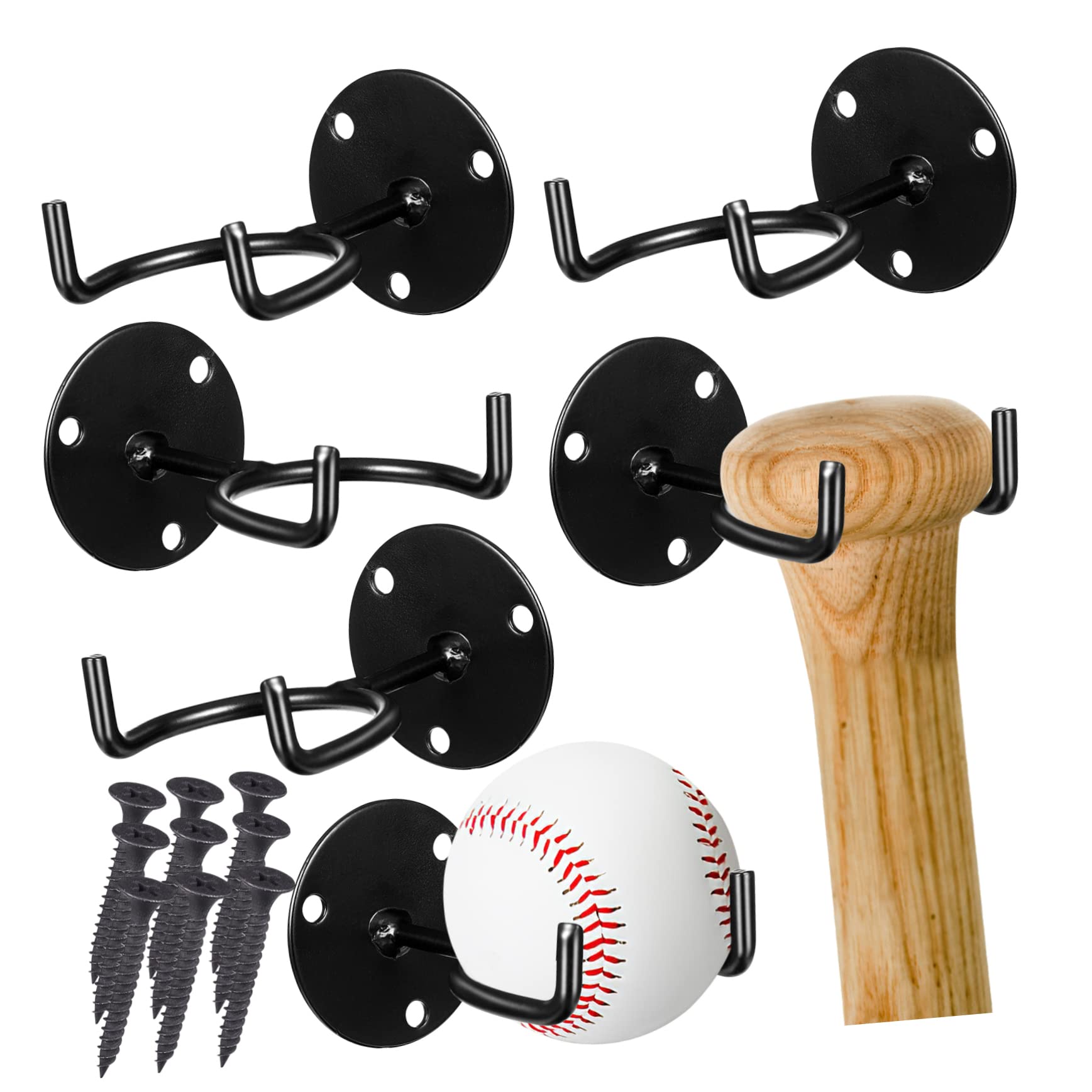 NULYLU Baseball Bat Mount 6 Bat Hangers Display Sturdy Iron Construction Organize