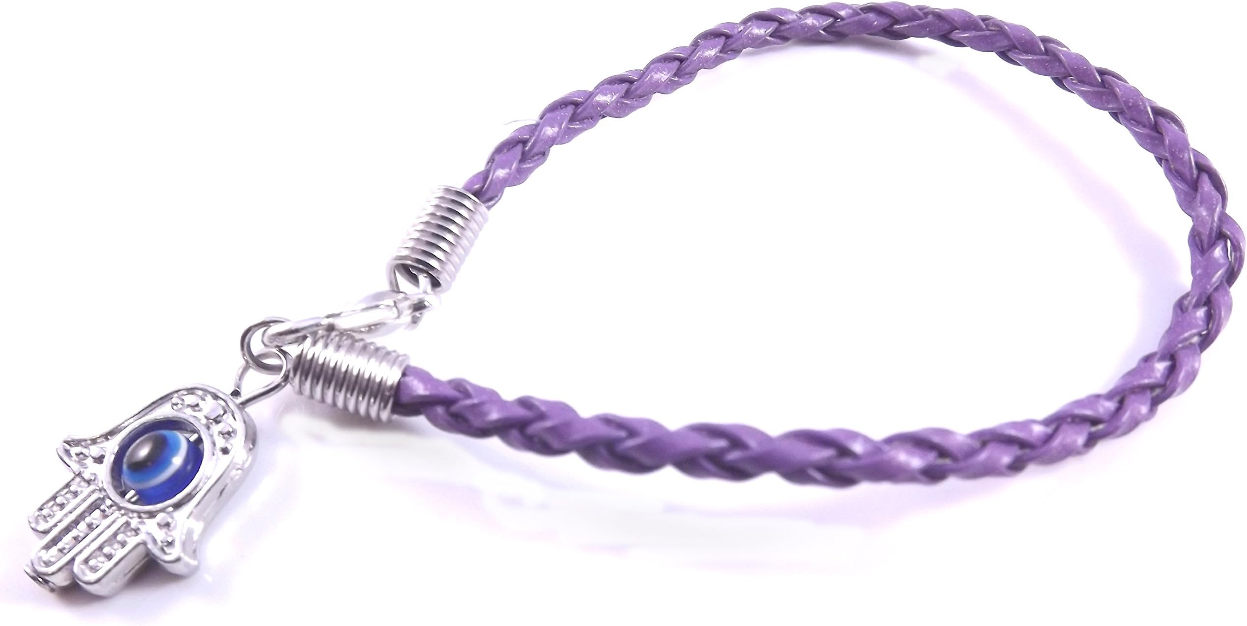 Lucky Hamsa Bracelet Purple Cord Kabbalah with Braided Cord and Rotating Devil's Eye Hamsa Hand - Jewish Judaica Amulet Pendant Jewellery for Success and Protection