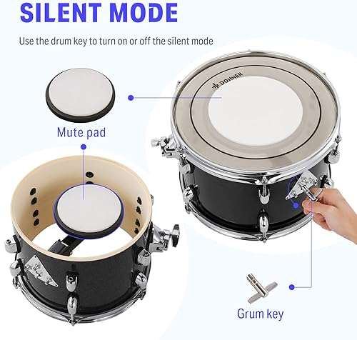 Miniatura 2 de Donner DDS-520 Kit de batería acústica para adultos principiantes, con almohadilla de práctica silenciosa, 5 piezas, 22pulgadas, tamaño completo,