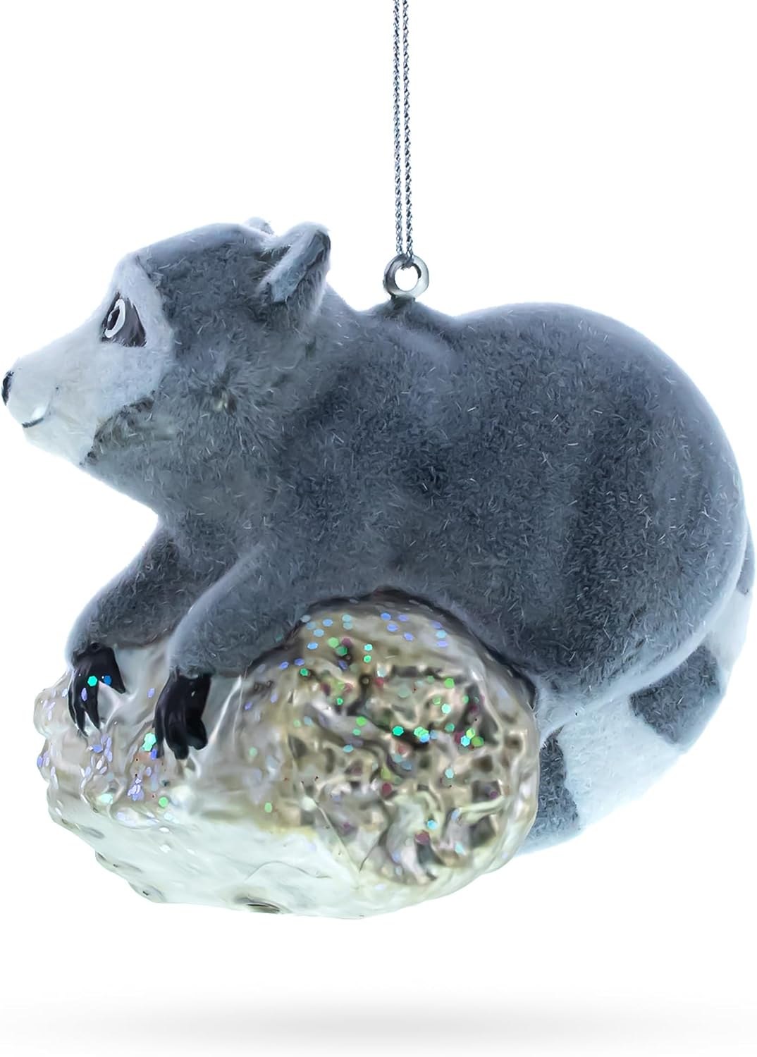 Playful Racoon on a Log Blown Glass Christmas Ornament - Image 2