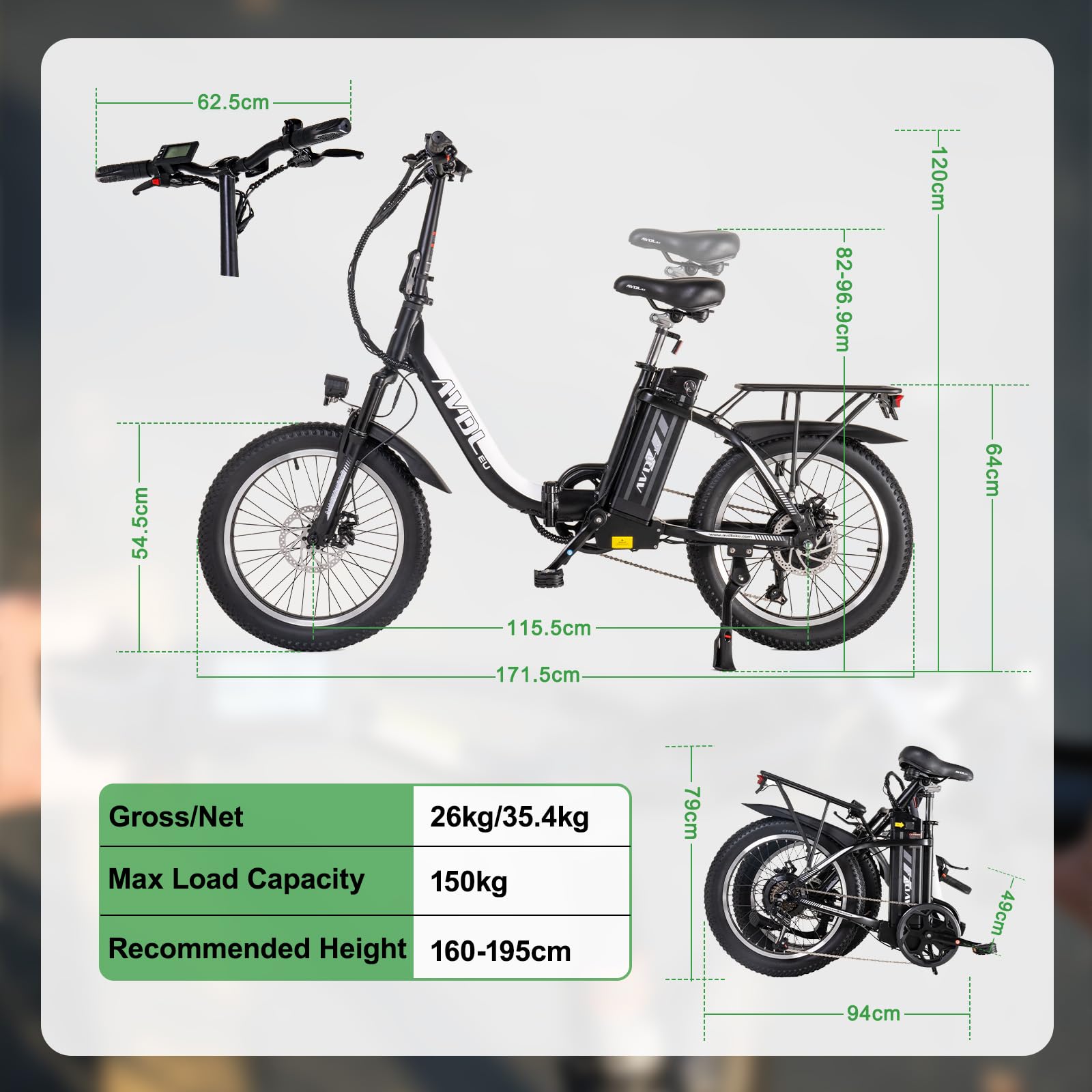 VDL Vélo électrique pliant, cadre en aluminium, moteur puissant, batterie 36 V 12,8 Ah, dérailleur à 7 vitesses, freins à disque avant et arrière, vélo électrique pliable pour ville et trajets en