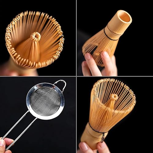 Miniatura 5 de Juego tradicional de ceremonia de té matcha, 3 piezas con batidor de bambú Chasen, colador, cuchara, caja de regalo