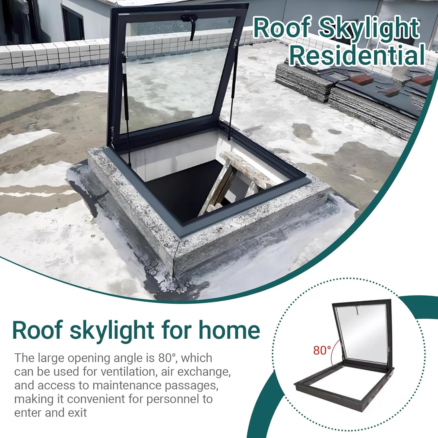 Skylight House Roof Window, Sun Room Roof Skylights Ventilation Small Window in a Buildings Roof Roof Window and Skylight Basement Daylighting Door for Indoor Attic,Egress Roof Window