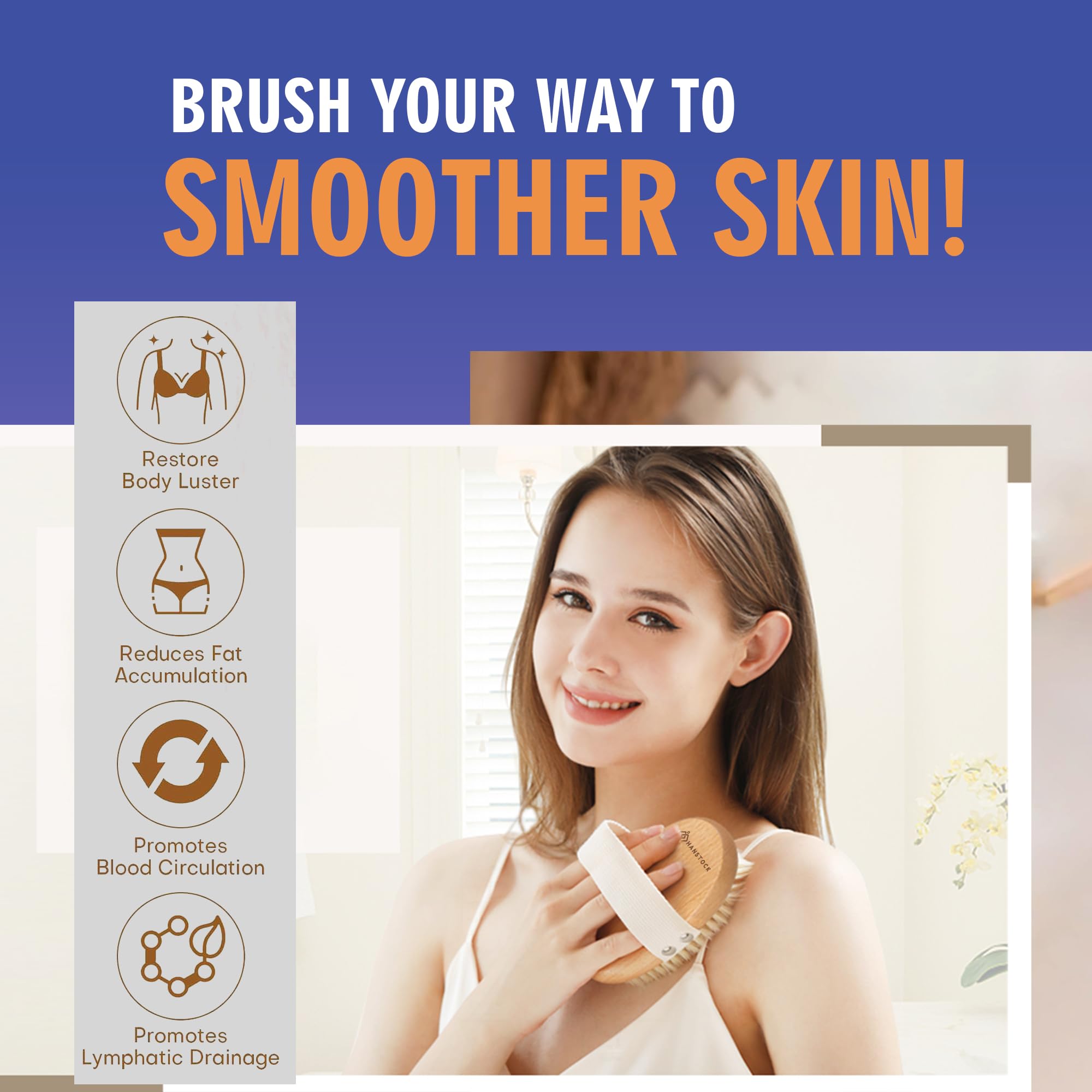 Hanstock Vegan Wet and Dry Body Brush, Exfoliating Brush with Synthetic Bristles for Cellulite Dead Skin, Lymphatic Drainage - Image 4