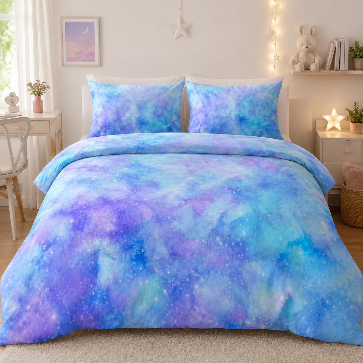 Housse de couette 200x200 réversible en microfibre douce avec deux taies d'oreiller 65x65 cm