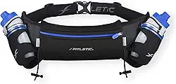 Fitletic Cinto de corrida de hidratação com garrafas de água para homens e mulheres – 2 garrafas de água corrente de fluxo rápido de 227 g, design patenteado sem salto, bolsa resistente à água para