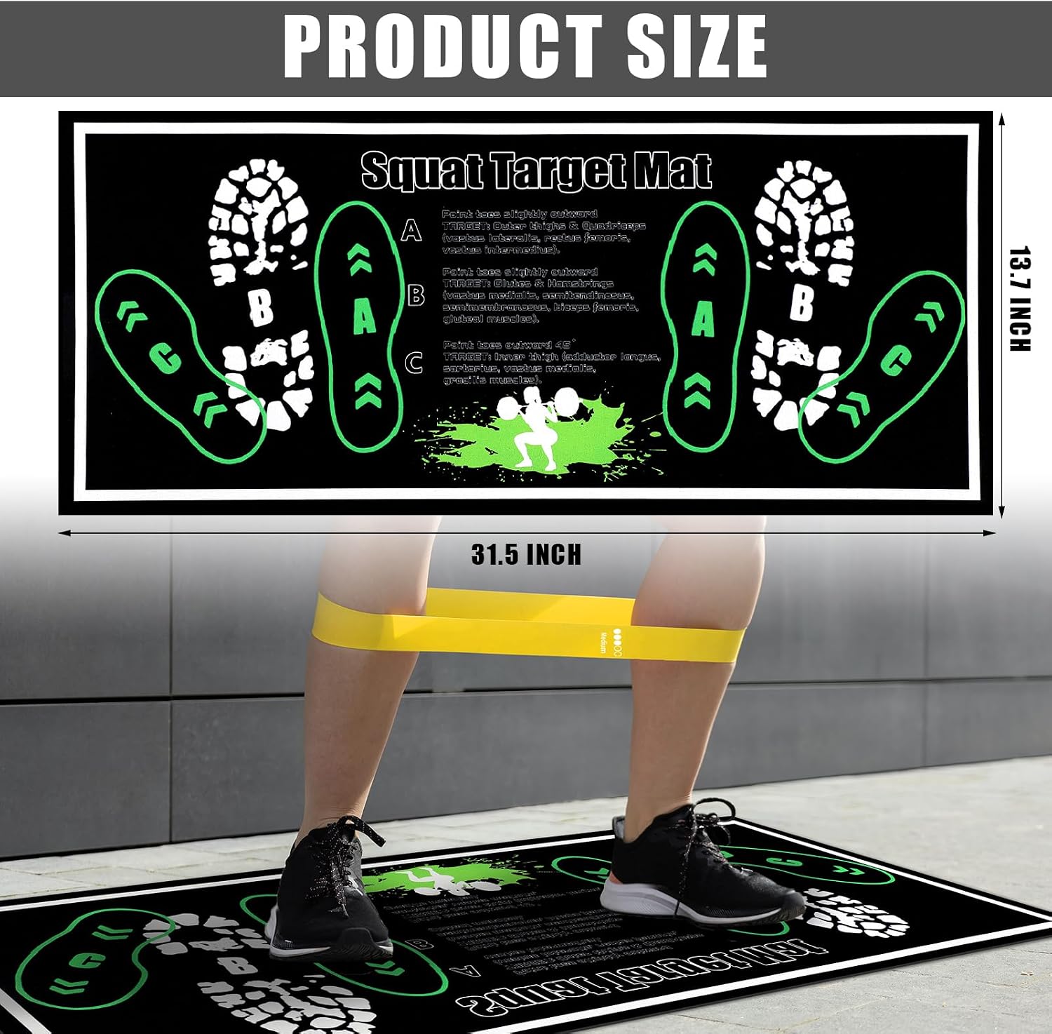 Squat Mat with Foot Position Resistance Bands 31.5'' x 13.8'' Anti-slip Training Mat for Working Out, Squats, Leg Training Lunges, Enhancing Muscle Activation for Home Fitness Enthusiasts