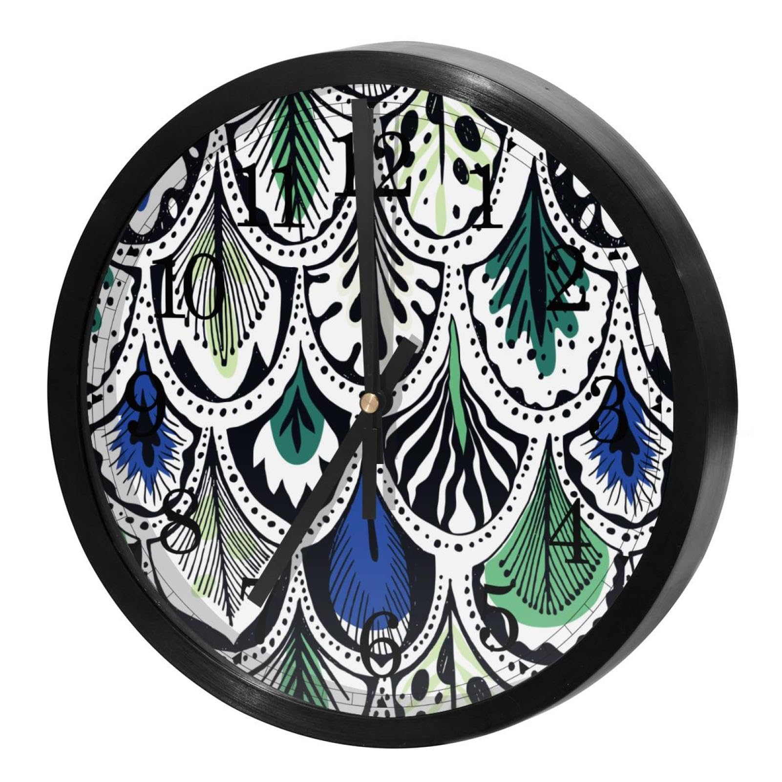 Horloge murale silencieuse à quartz Paon Boho ronde pour maison et cuisine