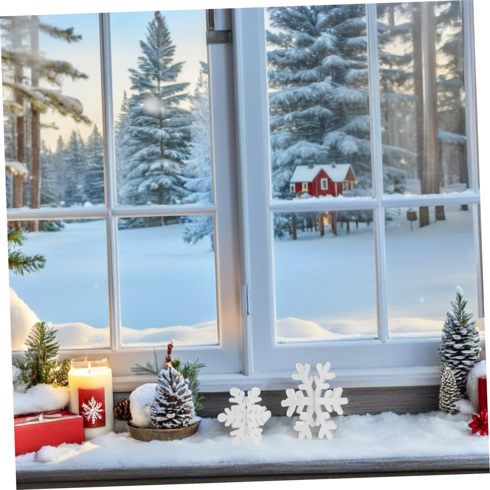 LABRIMP 8 Piezas Decoración de Madera de Nieve 3D Adornos navideños de de Nieve Decoraciones de Madera de Invierno de Navidad