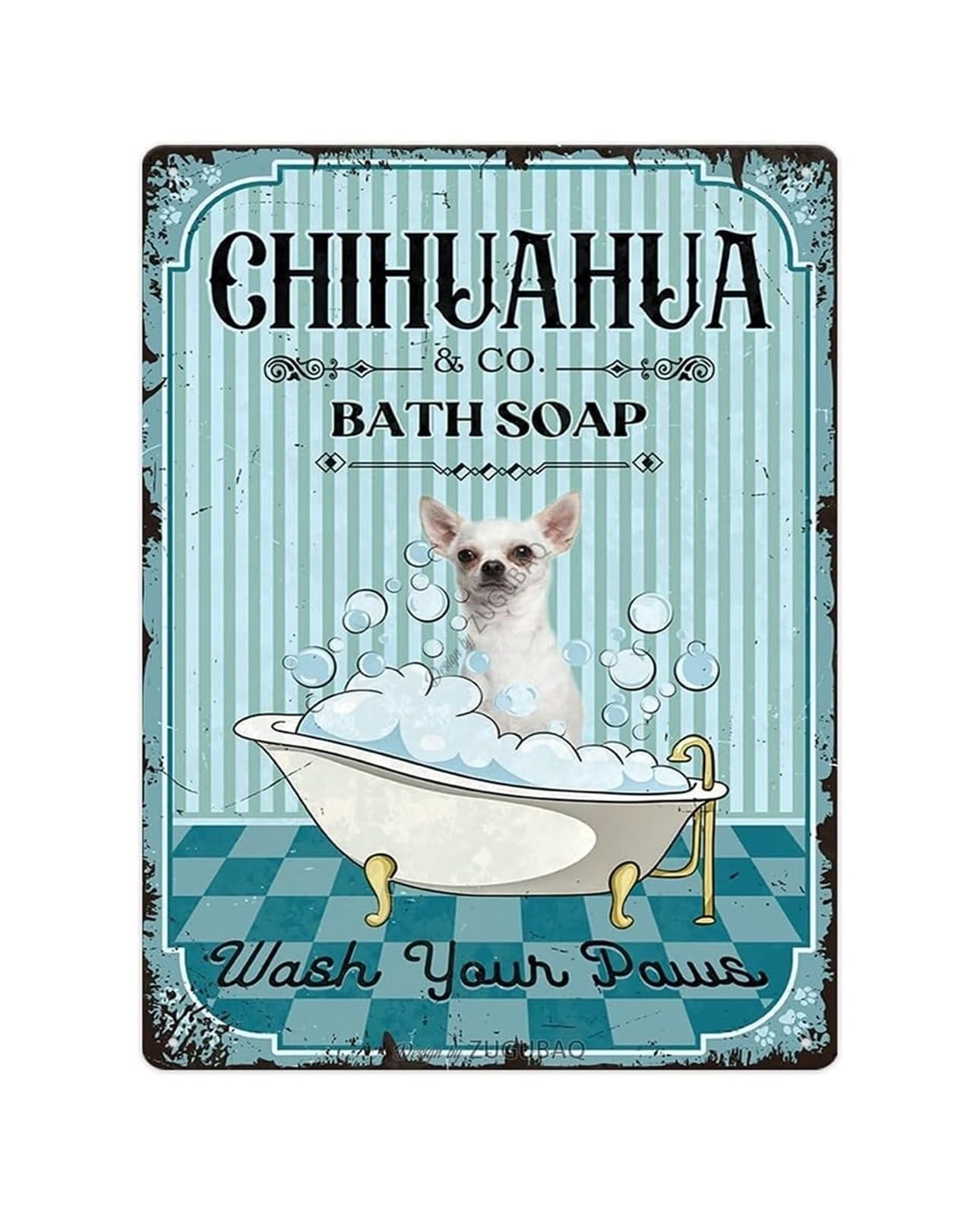 HSMXNEONJB Humorous Small Breed Dog Bathroom Sign Vintage Tin Sign with Wash Your Paws Saying for Pet Owner Home 8 X 12 inch​