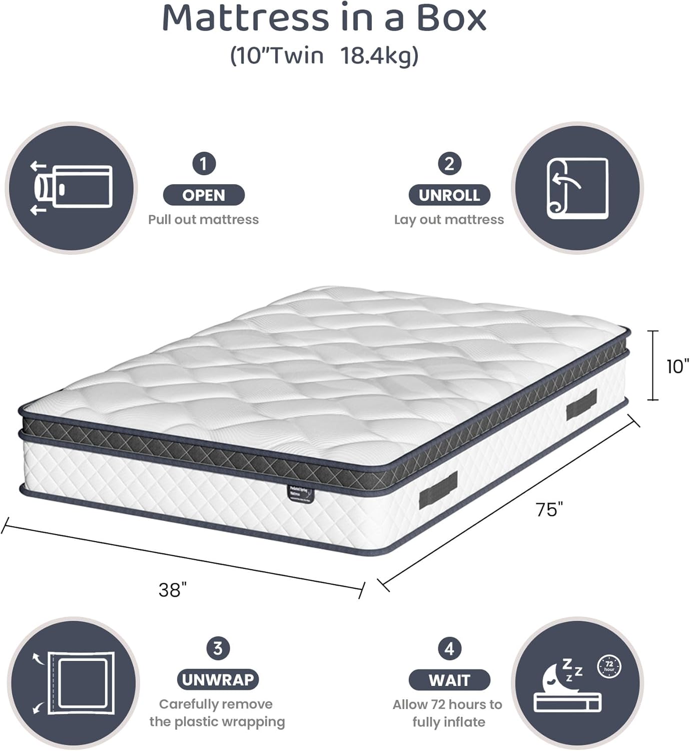 Twin Size Mattress,10 Inch Hybrid Mattress Individual Pocket Spring Multilayer Hybrid In A Box,Ergonomic,Medium Firm Support Motion Isolation,Sleep And Pain Relief Certipur-US (10 Inch, twin)