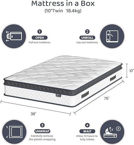 Miniatura 2 de Colchón Tamaño Twin, Colchón Híbrido de 10 Pulgadas con Resortes de Bolsillo Individuales Multicapa Híbrido en una Caja, Ergonómico, Soporte de