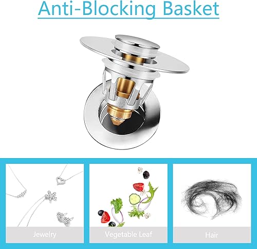 Miniatura 3 de Tapón universal para fregadero de baño en latón, tapón de drenaje desplegable de 1.04 a 1.97 pulgadas, colador de drenaje de fregadero con filtro