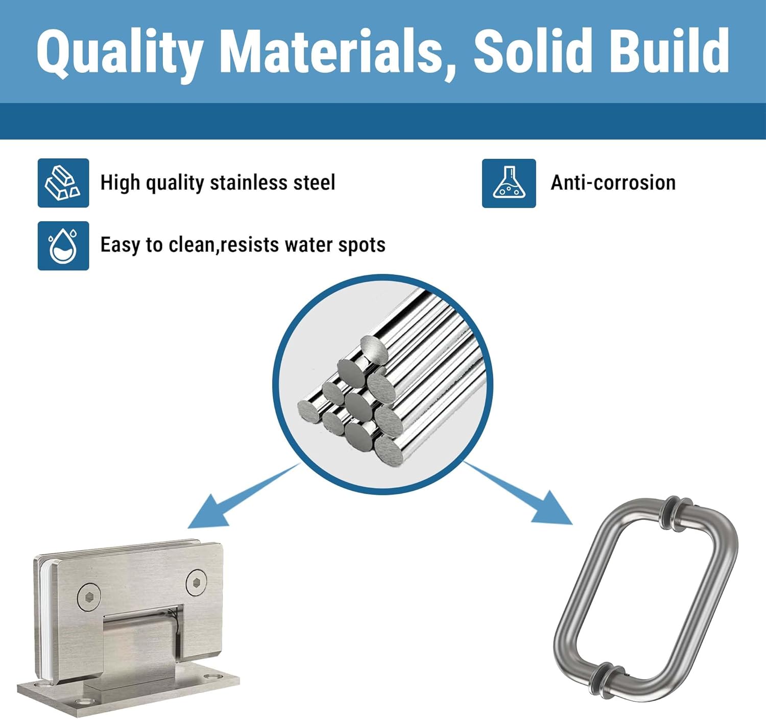 Shower Door Hardware Kit for Swing Shower Door，Brushed Nickel Glass Door Hardware Accessorie for 5/16"-3/8"（8mm-10mm） Tempered Glass，Including Shower Door Hinges and Door Handle