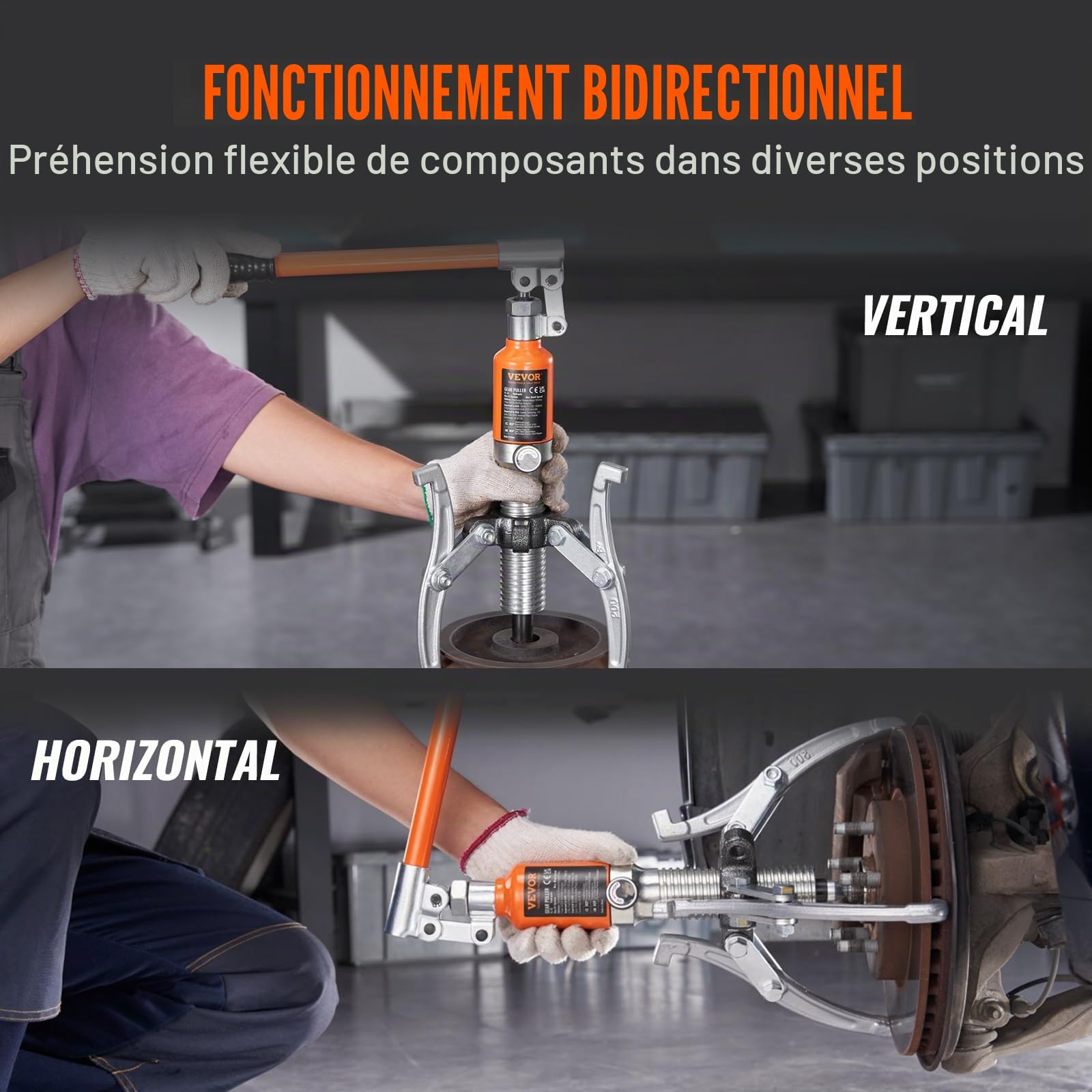 VEVOR Extracteur de Roulement à 2/3 Mâchoires Arrache Roulement Traction 15 T en Acier Arrache Moyeu de Roue Ouverture 304,8 mm Course 55 mm pour Entretien Démontages des Engrenages Poulies Machines