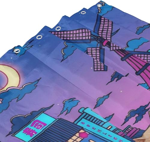 Miniatura 4 de Cortina de ducha de gato japonés de neón, impermeable, de poliéster, decoración retro para niños y adultos, se adapta a bañera, ducha y ventana,