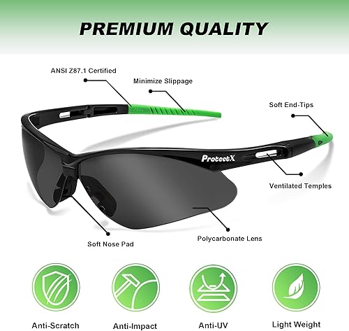 Miniatura 2 de ProtectX Gafas de seguridad para hombres y mujeres, lentes de sol de seguridad con lentes antivaho resistentes a los arañazos, agarres