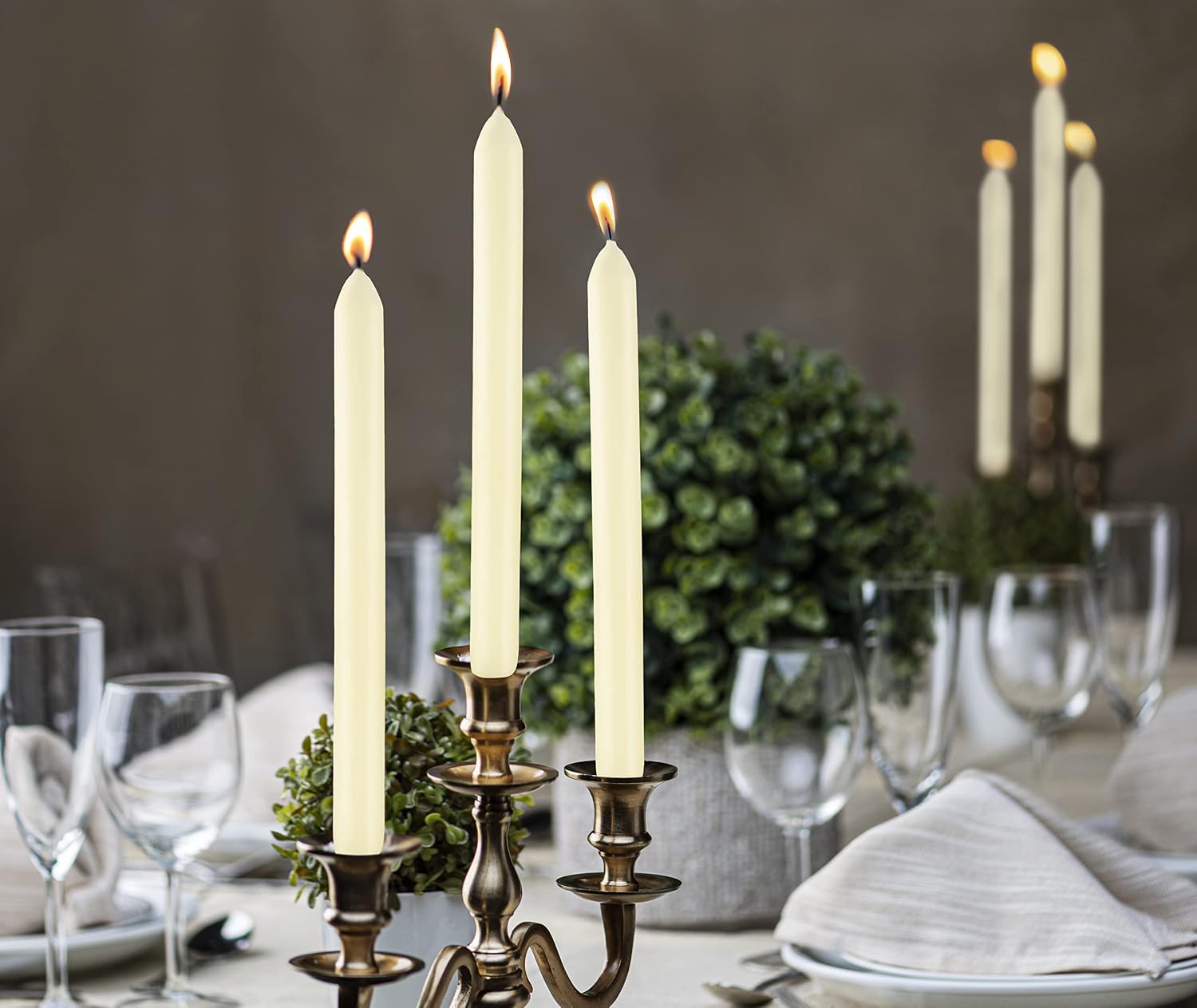 BOLSIUS 10 Count Household Ivory Dinner Candles - 9 Inches - Premium European Quality - Approx. 8 Hours Burn Time - Unscented Dripless and Smokeless, Restaurant, Wedding, Spa, and Party Candlesticks