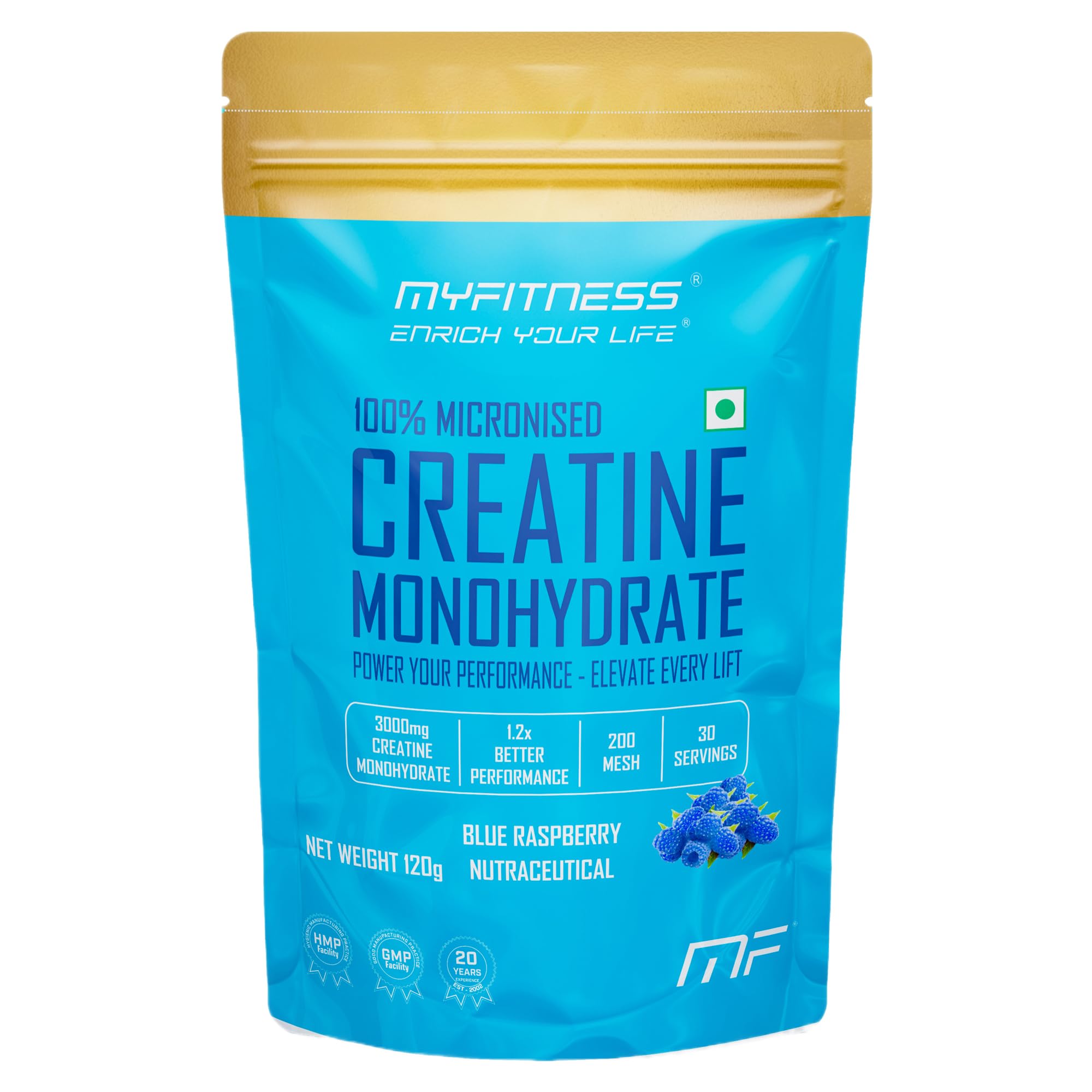 myfitness creatine powder monohydrate 100% micronized | 30 servings | flavoured | 120g | creatine powder with added electrolytes (120g (pack of 1), blue raspberry)