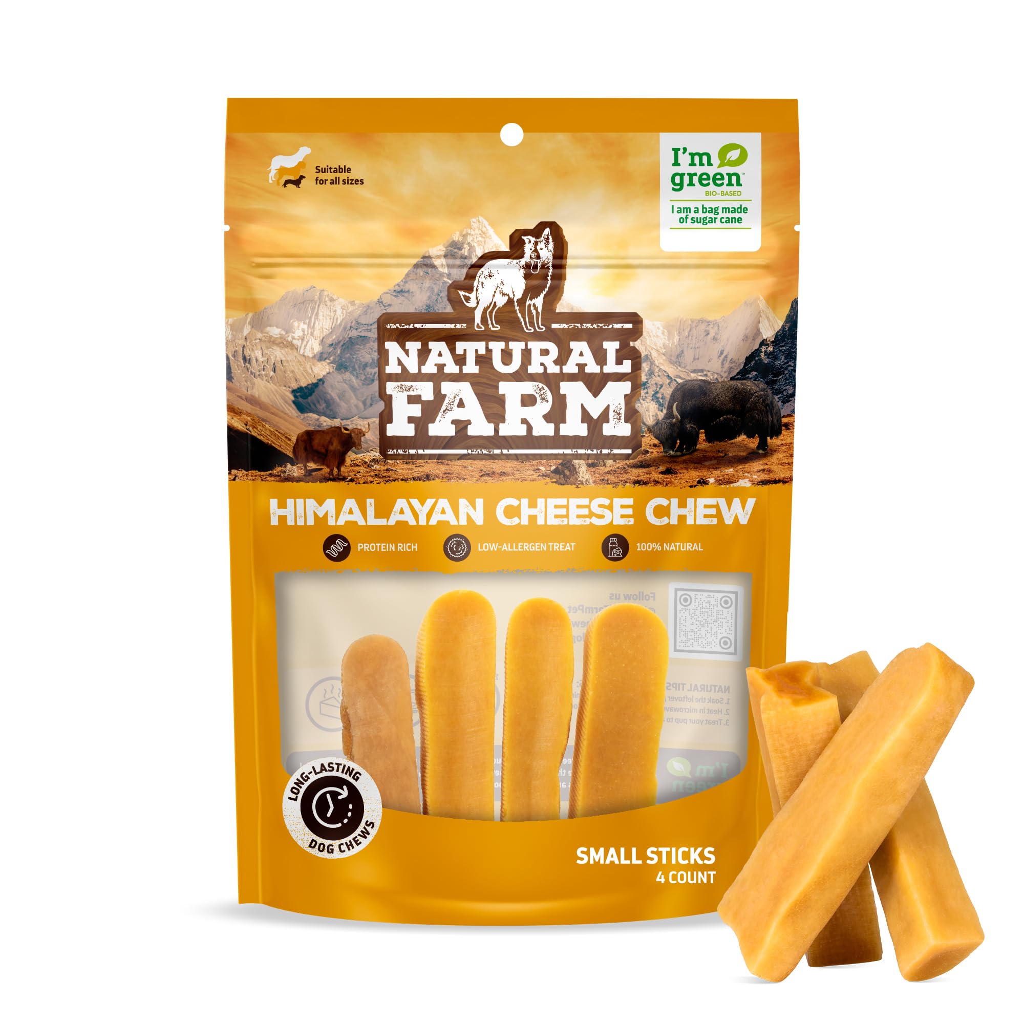 Natural Farm Himalayan Yak Cheese Chews for Small Dogs, 4 Pack