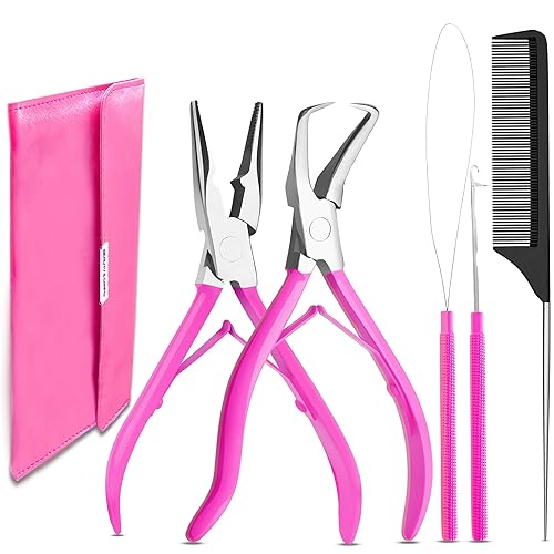 Miniatura 1 de Beauty & Crafts Herramientas de extensión de cabello, juego de alicates de acero inoxidable para microcuentas, 1 aguja de ganchillo, 1 gancho de