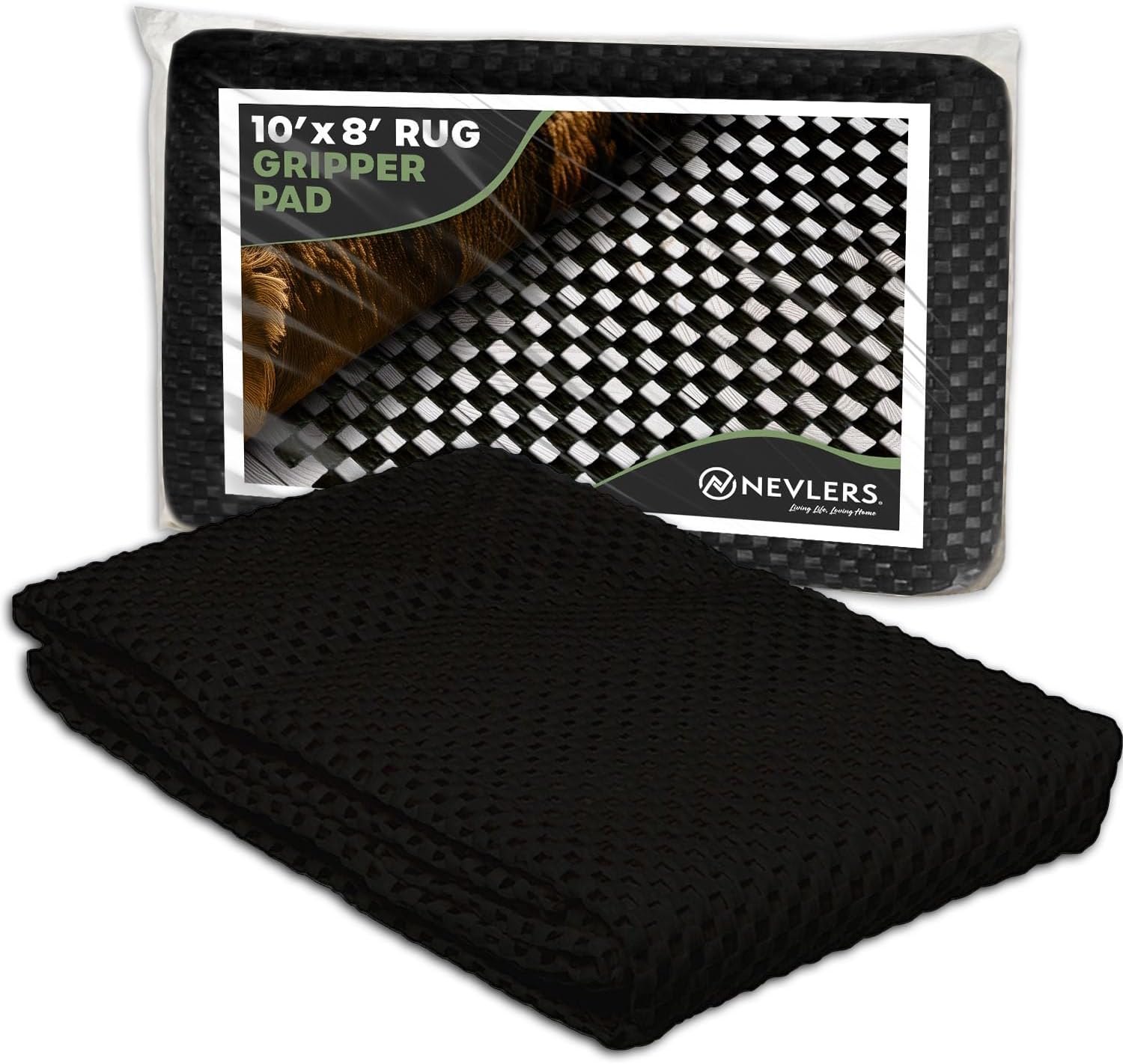 Nevlers Black Non Slip Rug Pad 8 x10 Ft | PVC Rug Grippers for Area Rugs on Hardwood Floors & Other Surfaces | Customizable Anti Skid Rug Gripper | Non Slip Rug Pads & Rug Stoppers to Prevent Sliding