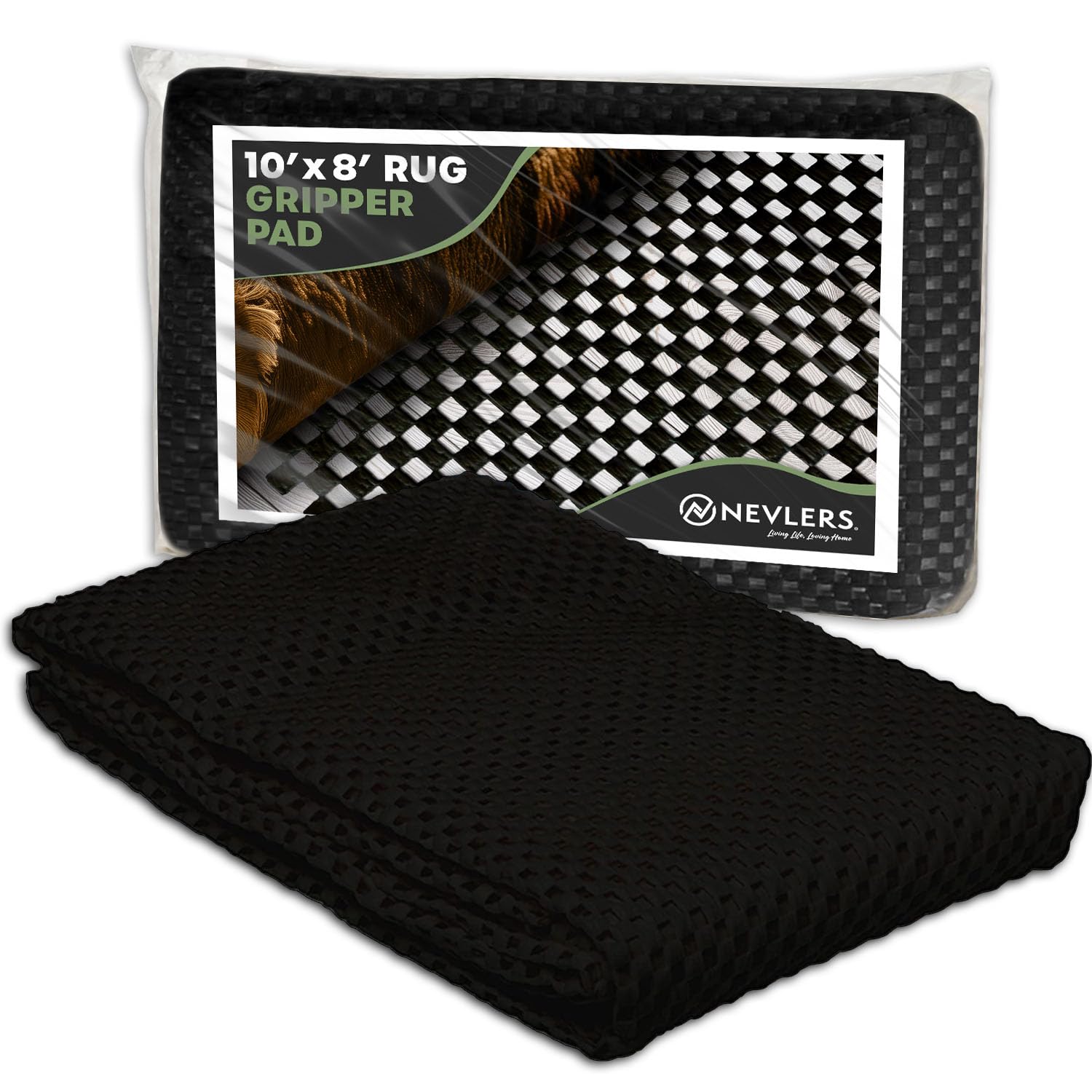 Nevlers Black Non Slip Rug Pad 8 x10 Ft | PVC Rug Grippers for Area Rugs on Hardwood Floors & Other Surfaces | Customizable Anti Skid Rug Gripper | Non Slip Rug Pads & Rug Stoppers to Prevent Sliding