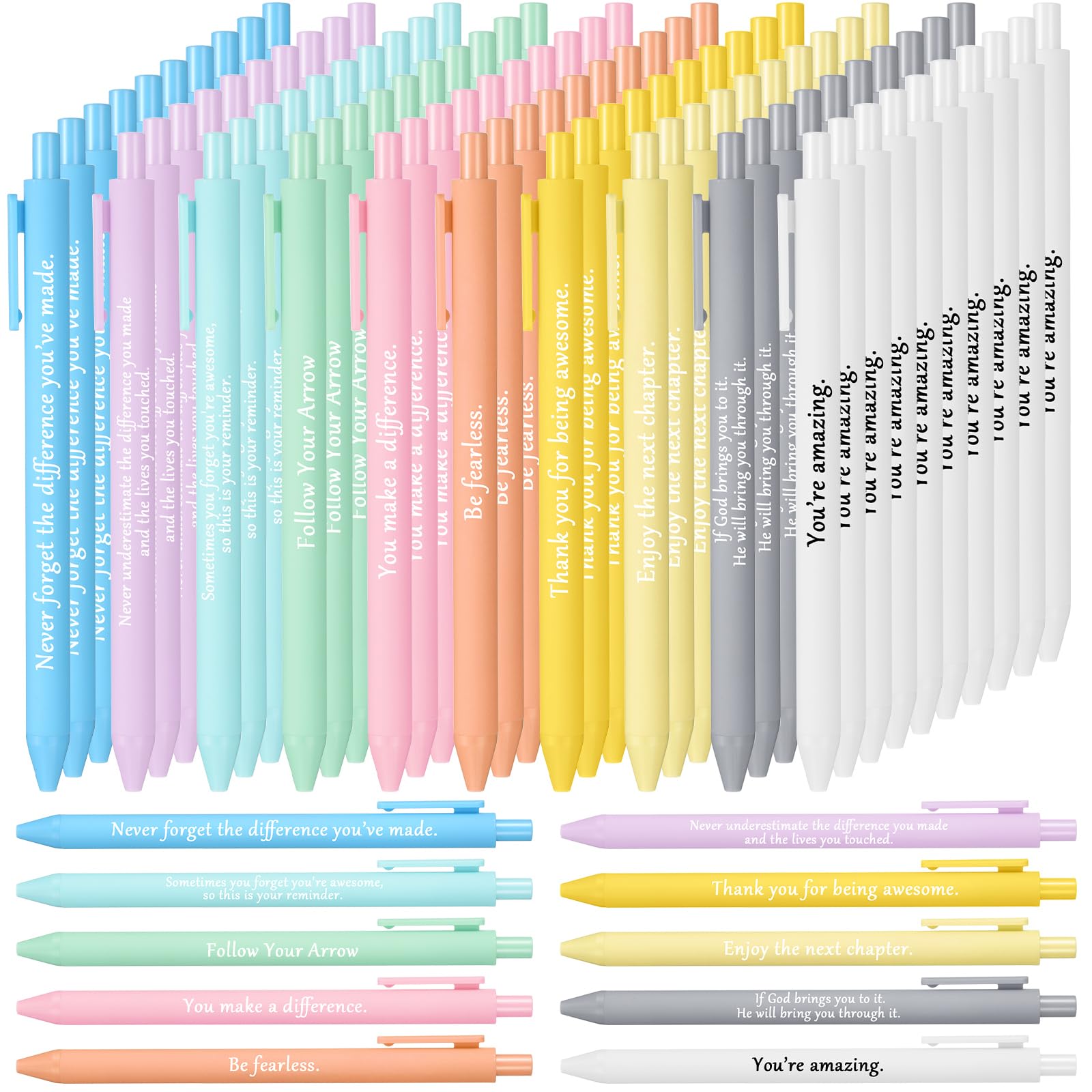 100 Pieces Motivational Pens Inspirational Quotes Ballpoint Pens Bulk with Sayings for Teachers Students Gifts Encouraging Writing Black Ink Party Favors Pens (Pastel Colors,Classic Style)