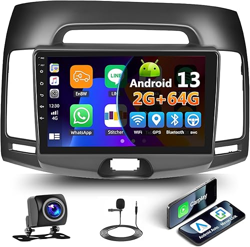 Miniatura 1 de Estéreo de coche 2G+64G Android 13 para Hyundai Elantra 2007-2010 con Apple Carplay Android Auto, pantalla táctil de 9 pulgadas con WiFi, navegación