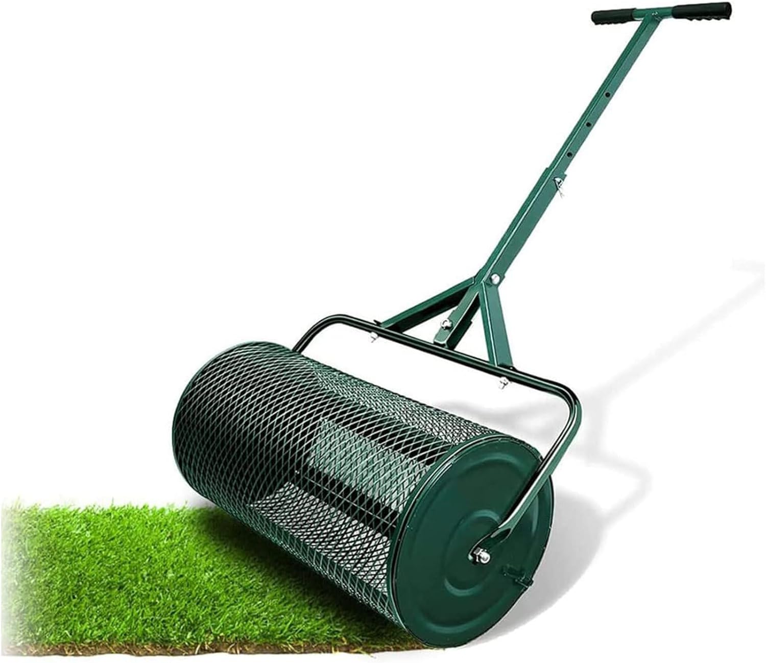 Manure Spreaders for Lawns and Garden,Compost Spreader,Peat Moss Spreader,Peat Moss Roller Spreaders,Metal Mesh Basket Seed Spreader,for Lawns Fertilizer,42 * 42 * 68cm-Green