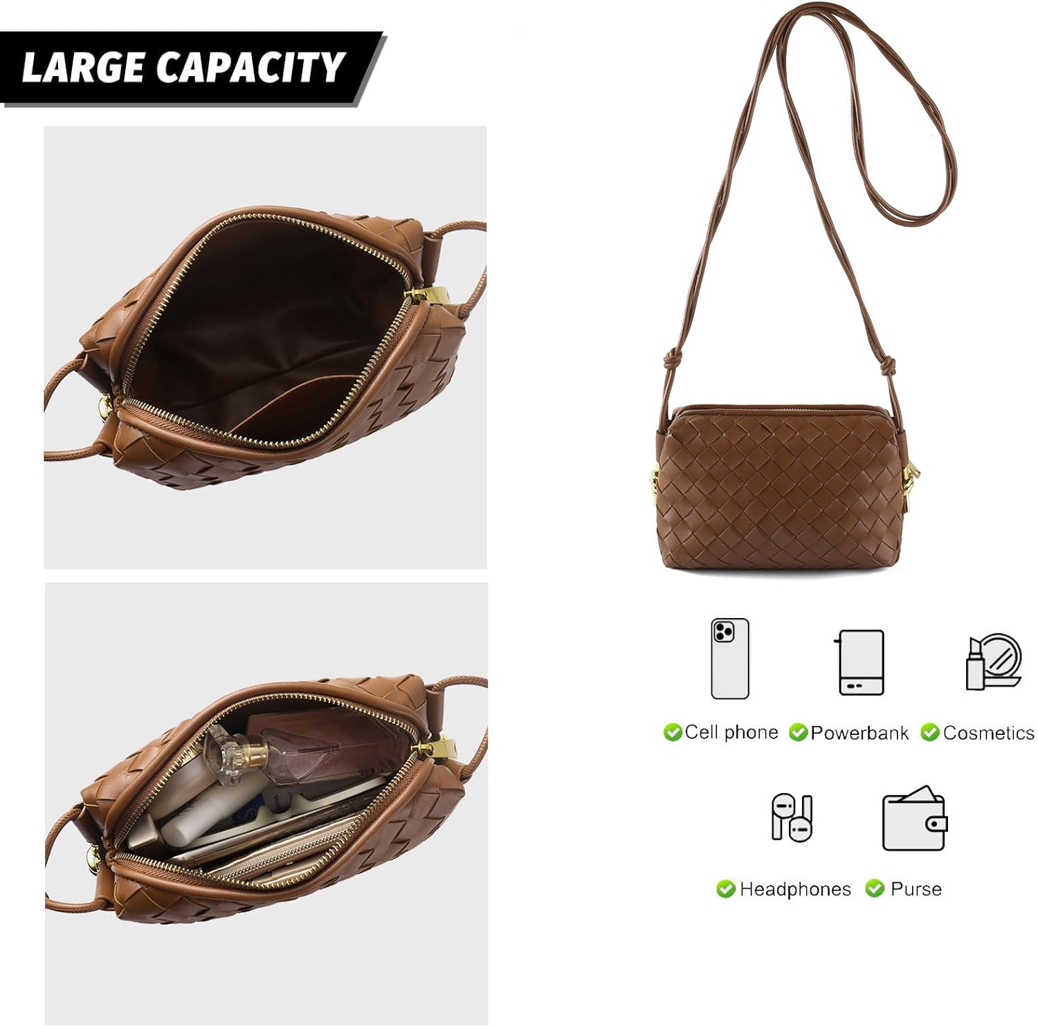 Woven Crossbody Bags for Women Small Purses Shoulder Bag Leather Handbags Woven Purses - Image 4