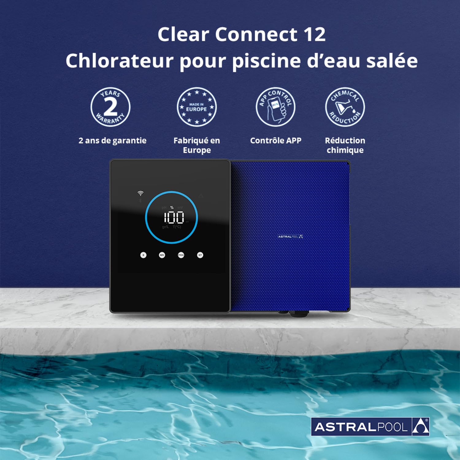 Clear Connect 12 - Electrolyseur au sel - Nettoyeur de Piscine - sans Produits Chimiques - Astralpool