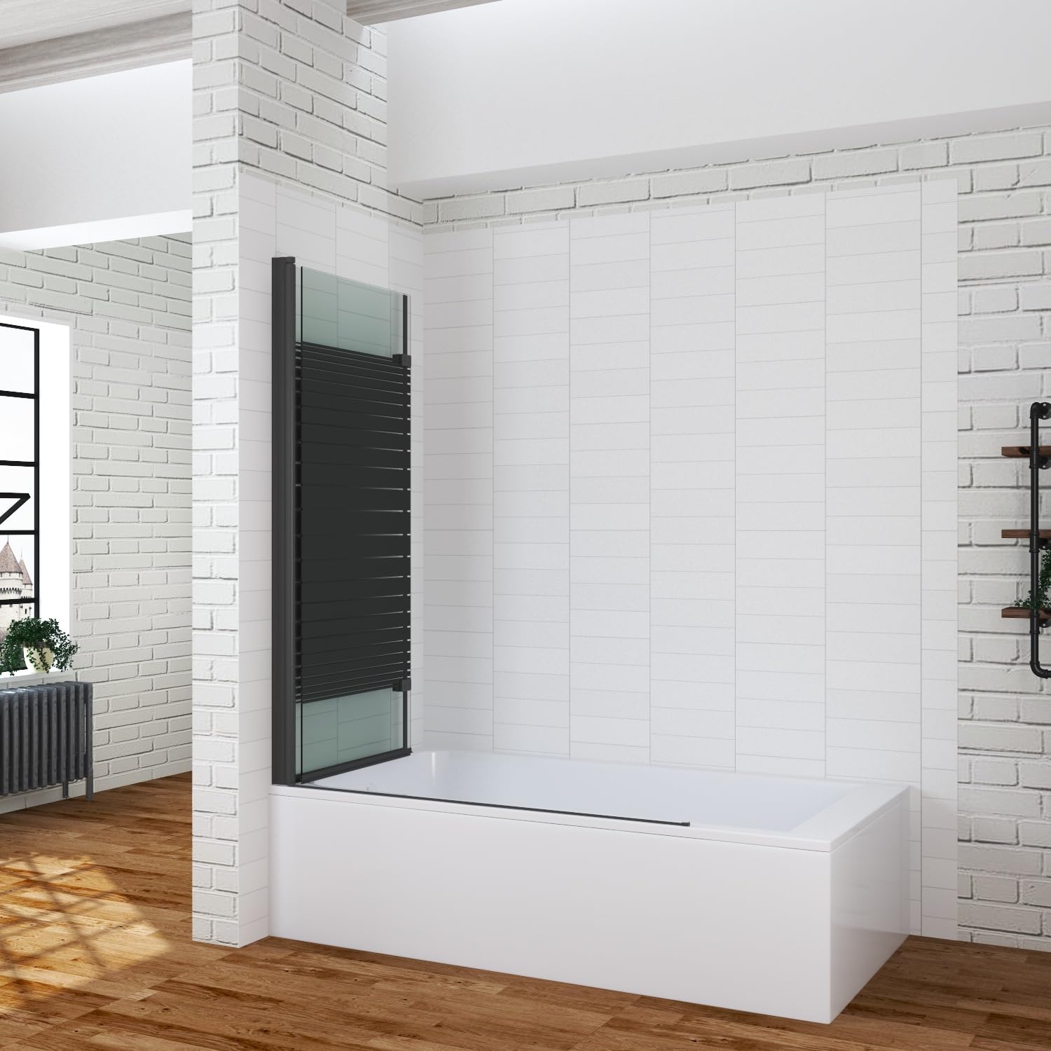 Duschwand für Badewanne ohne bohren zum kleben 120x140 cm 2 Teilig schwarz Badewannenaufsatz Dusche Glas faltbar klappbar Klebemontage schwenkbar 5 mm Sicherheitsglas klar ESG NANO Beschichtung