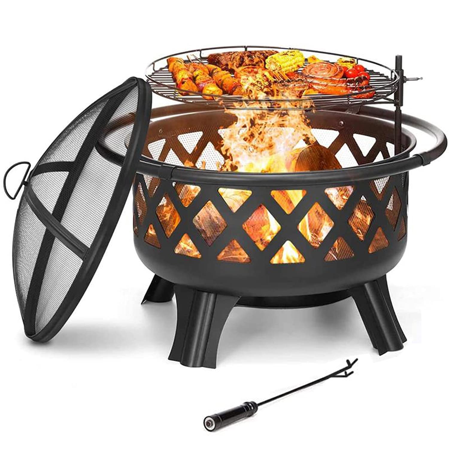 22inch Large Iron Round Bowl Fire Pit - Outdoor Firepit for Garden and Patio (22inch)