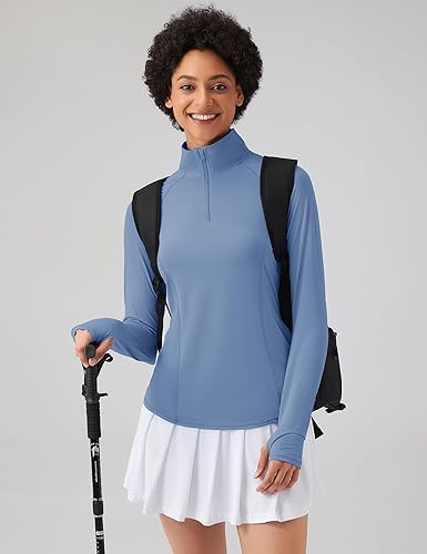 Miniatura 3 de LOMON - Camisetas de manga larga para mujer, protección solar, cremallera de 14, para verano, secado rápido, camisetas de senderismo, sudadera