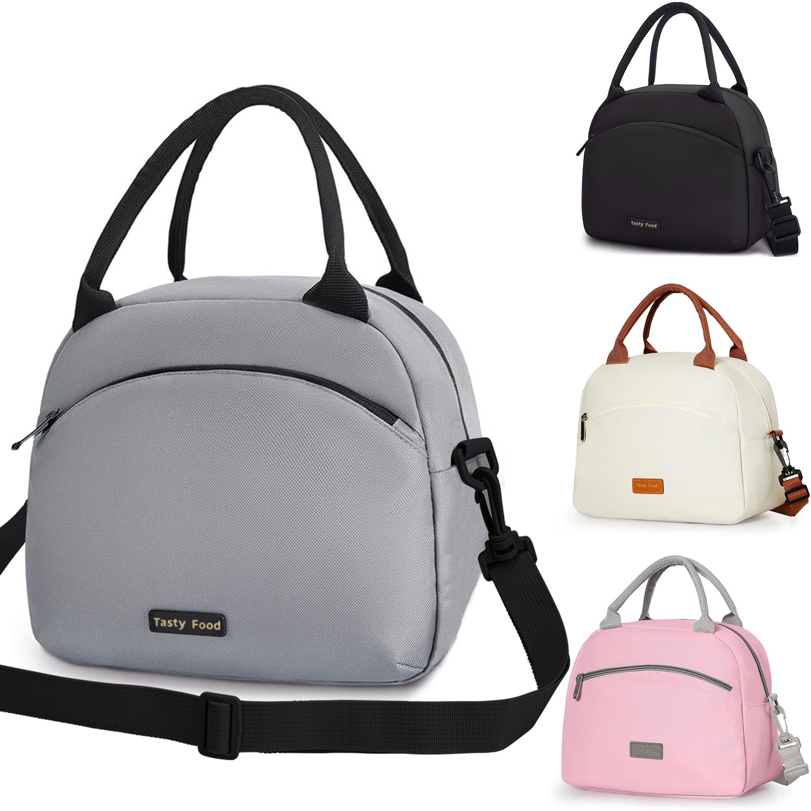Runmeihe Lunch Bags for Women Reusable Women's Insulated Lunchbag with Strap,Adults Small Waterproof Cooler Lunch Bags for Work Travel Picnic School (Grey)