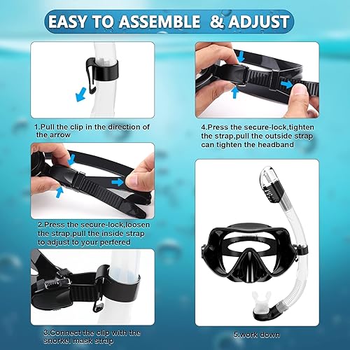 Miniatura 7 de Bairuifu - Juego de máscara de esnórquel profesional sin marco, juego de esnórquel profesional de 180, antifugas, vidrio templado antivaho, silicona