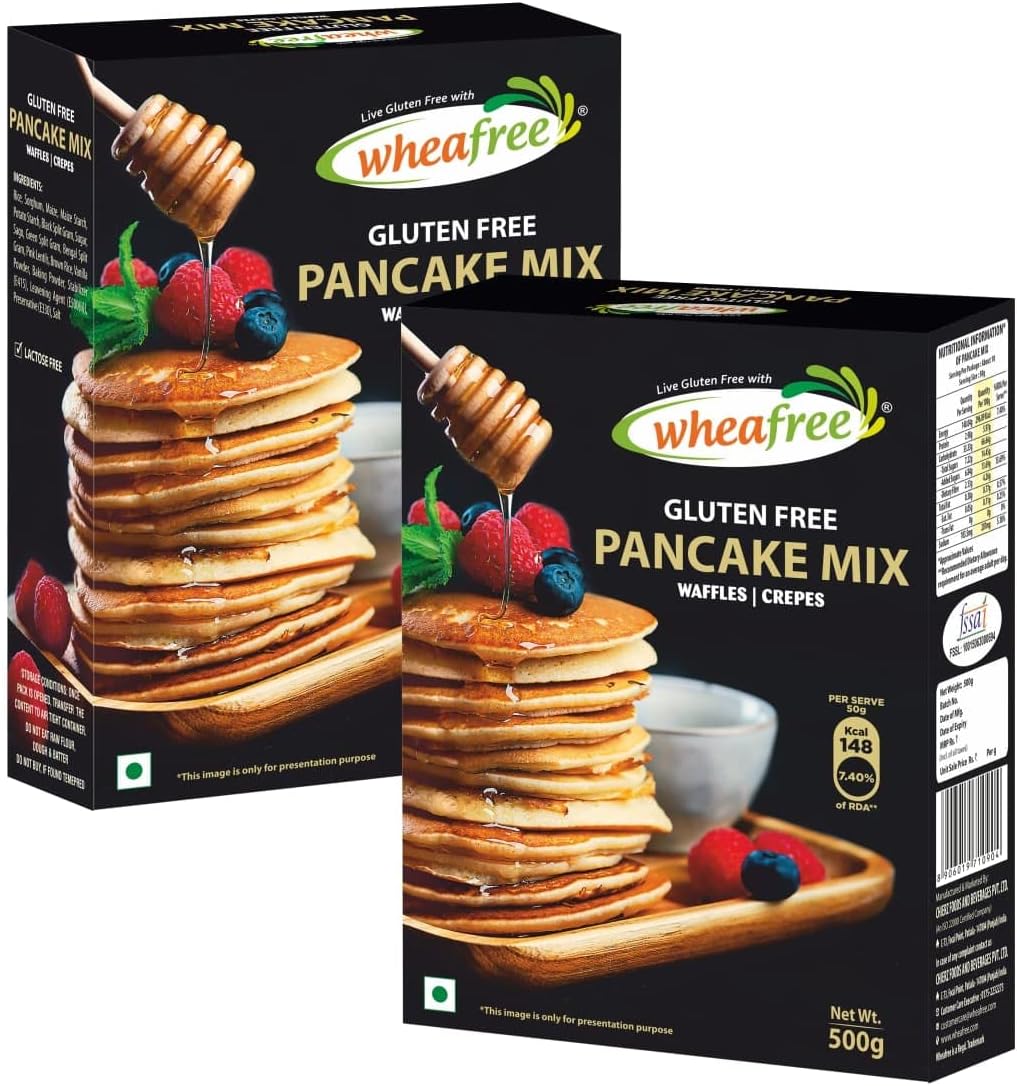 Gluten Free Pancake Mix (Pack of 2 x 500g each) | Make Waffles, Pancakes and Crepes | Lactose Free | Neutral Balanced Flavour | Quick and Easy to Make