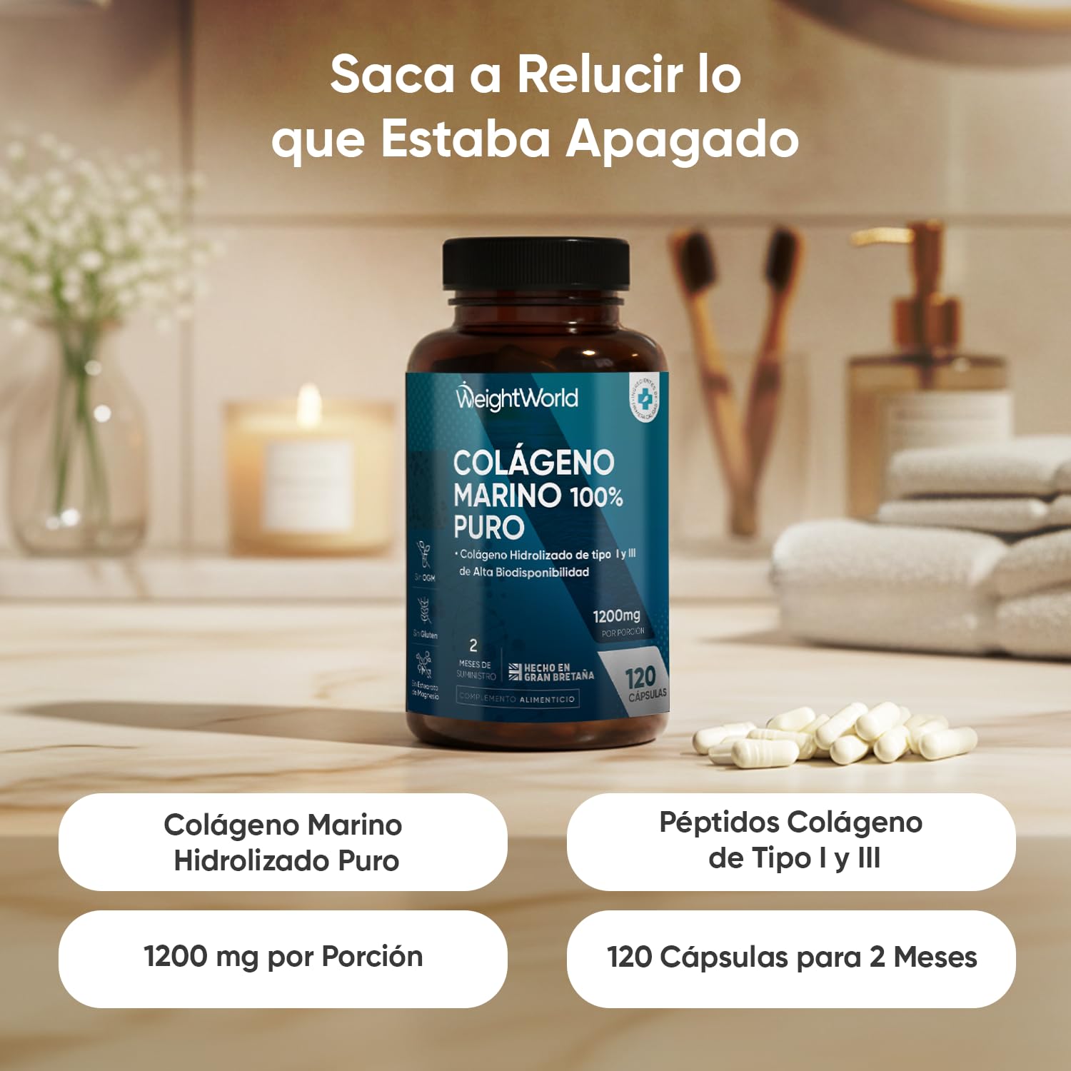 Duo Complémentaire – Collagene Marin Gelules Pur Type 1 & 3 1200mg (120 Gélules, 2 Mois) - Acide Hyaluronique 600mg 120 Gélules Vegan (500-700 kDa, 4 Mois) – sans OGM ni Stéarate de Magnésium