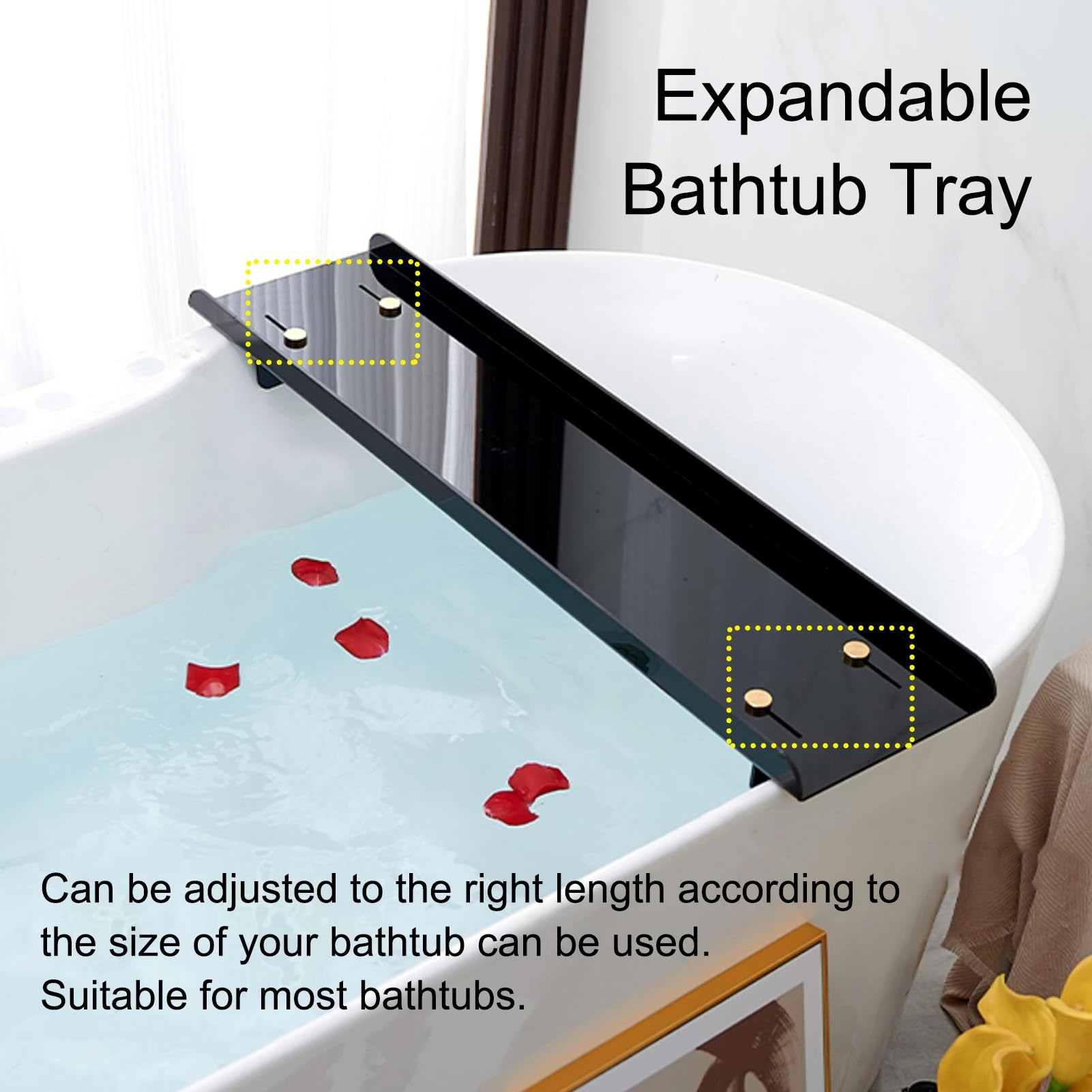 Bandejas para bañera, (es:Bandeja de baño Extensible para bañera, Bandeja de acrílico Transparente para bañera, Estante Transversal con barandilla de 3 cm de Alto, Soportes de Lujo para ba