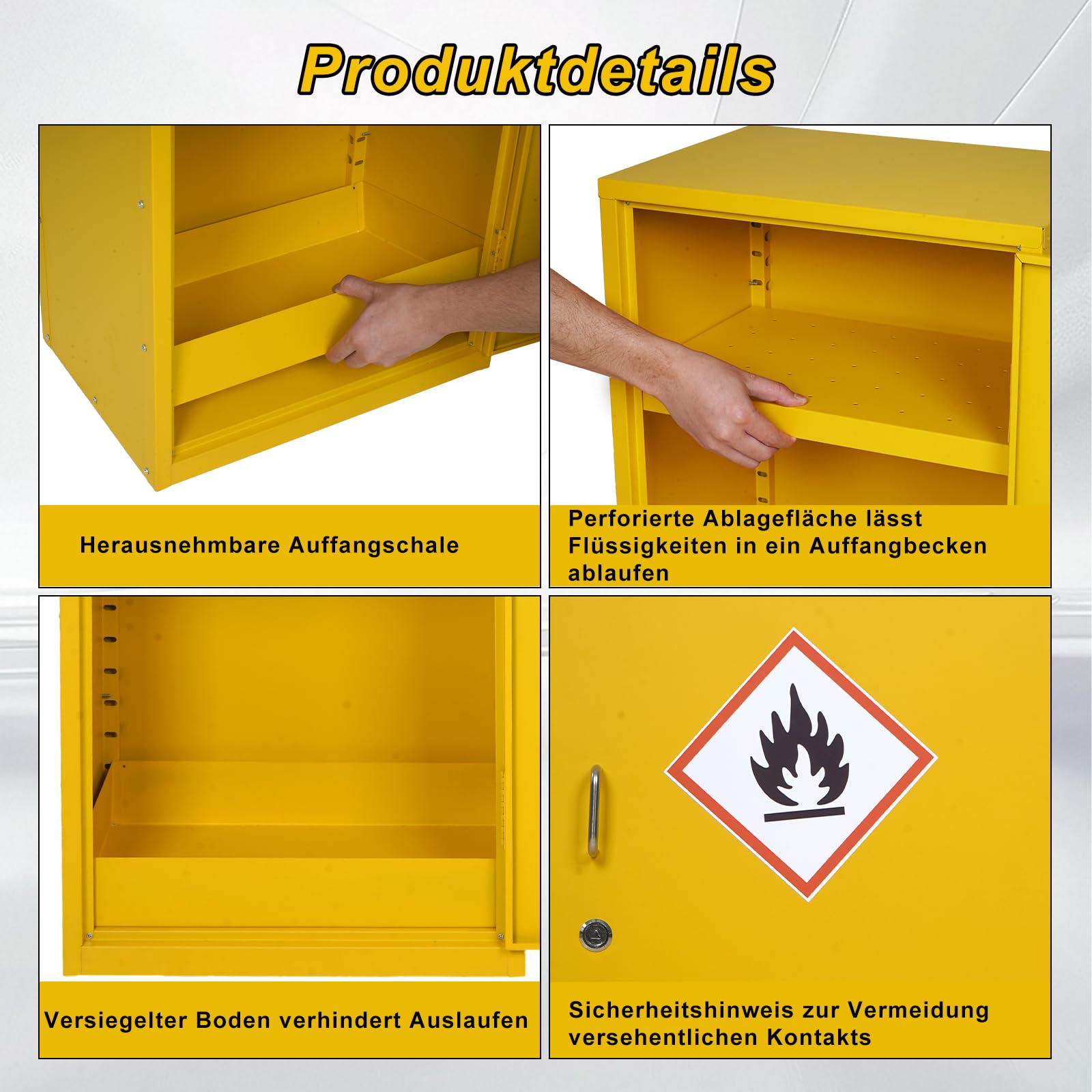 Armoire de rangement de sécurité - 71 x 46 x 31 cm - Armoire de sécurité industrielle - Résistante au feu - Avec séparateurs réglables - Qualité industrielle et laboratoire - Jaune