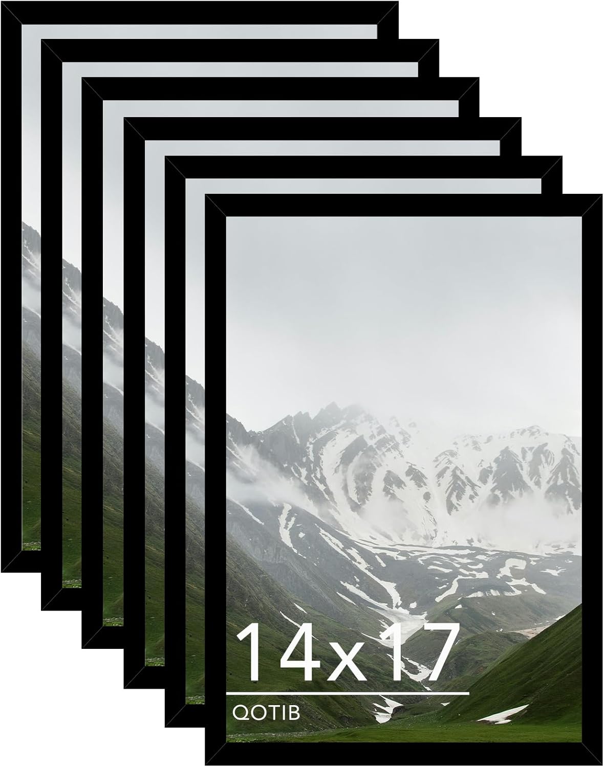 14x17 Picture Frame Black for Wall Mounting Set of 6, Horizontal and Vertical Formats for Wall Hanging, Wood 14x17 Frame, Black, 6 Pack