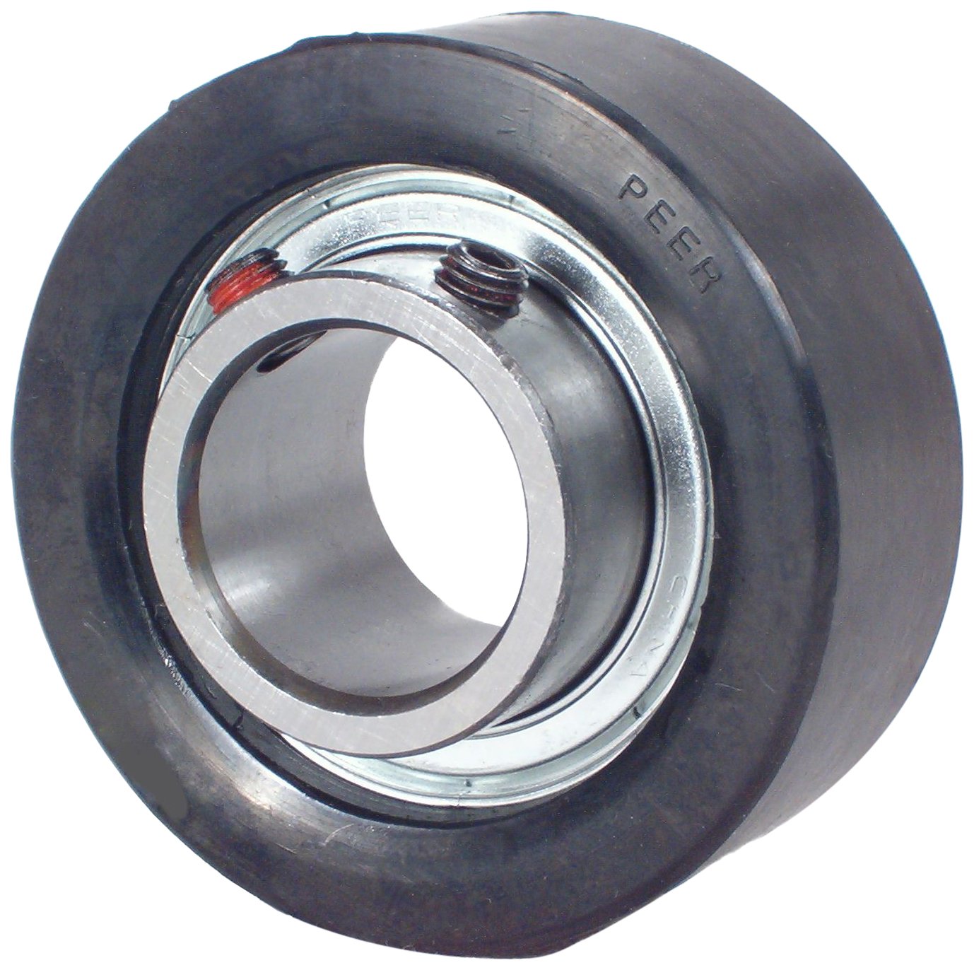 Peer Bearing RCSM-20L Rubber/Cast Iron Cartridge Unit, Narrow Inner Ring, Eccentric Locking Collar, Single Lip Seal, 1-1/4" Bore, 3-3/32" Cylindrical OD, 1-7/8" ID