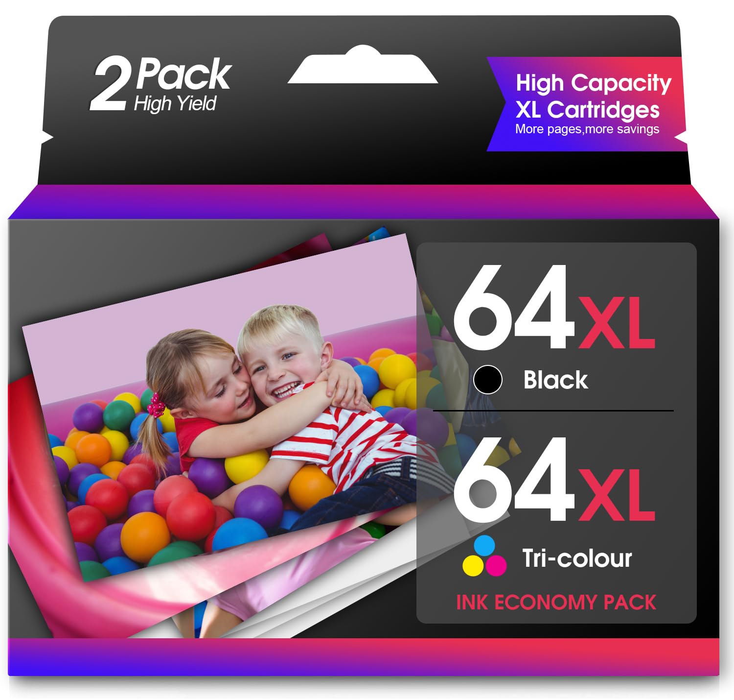 64XL Ink Cartridge Combo Pack Replacement for HP 64XL Ink Remanufactured Work for Envy Photo 7858 7855 7120 7155 7158 7164 6255 6252 6232 Envy Inspire 7955e (2-Pack)