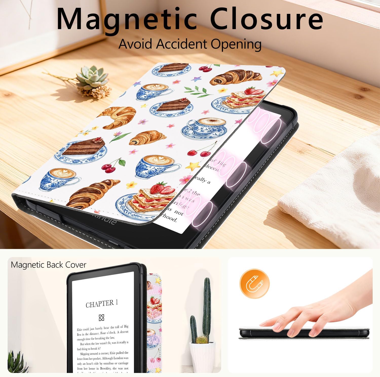 for Kindle Paperwhite 12th Generation Case 7 Inch 2024 Release Chinoiserie Desserts Cute Design Folio Cover with Stand & Hand Strap PU Leather Protective Case Auto Sleep/Wake for KPW6