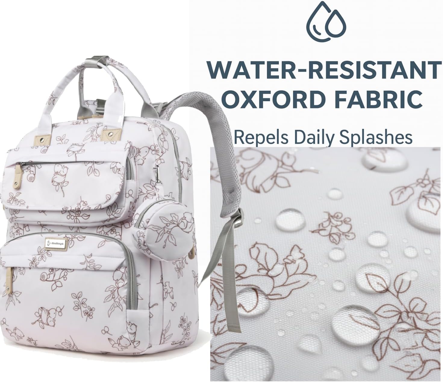 Diaper Bag Backpack for Baby – Large Capacity Waterproof Travel Tote, Multifunction Baby Bag with Changing Pad, Pacifier Holder & Stroller Straps (Cream White)