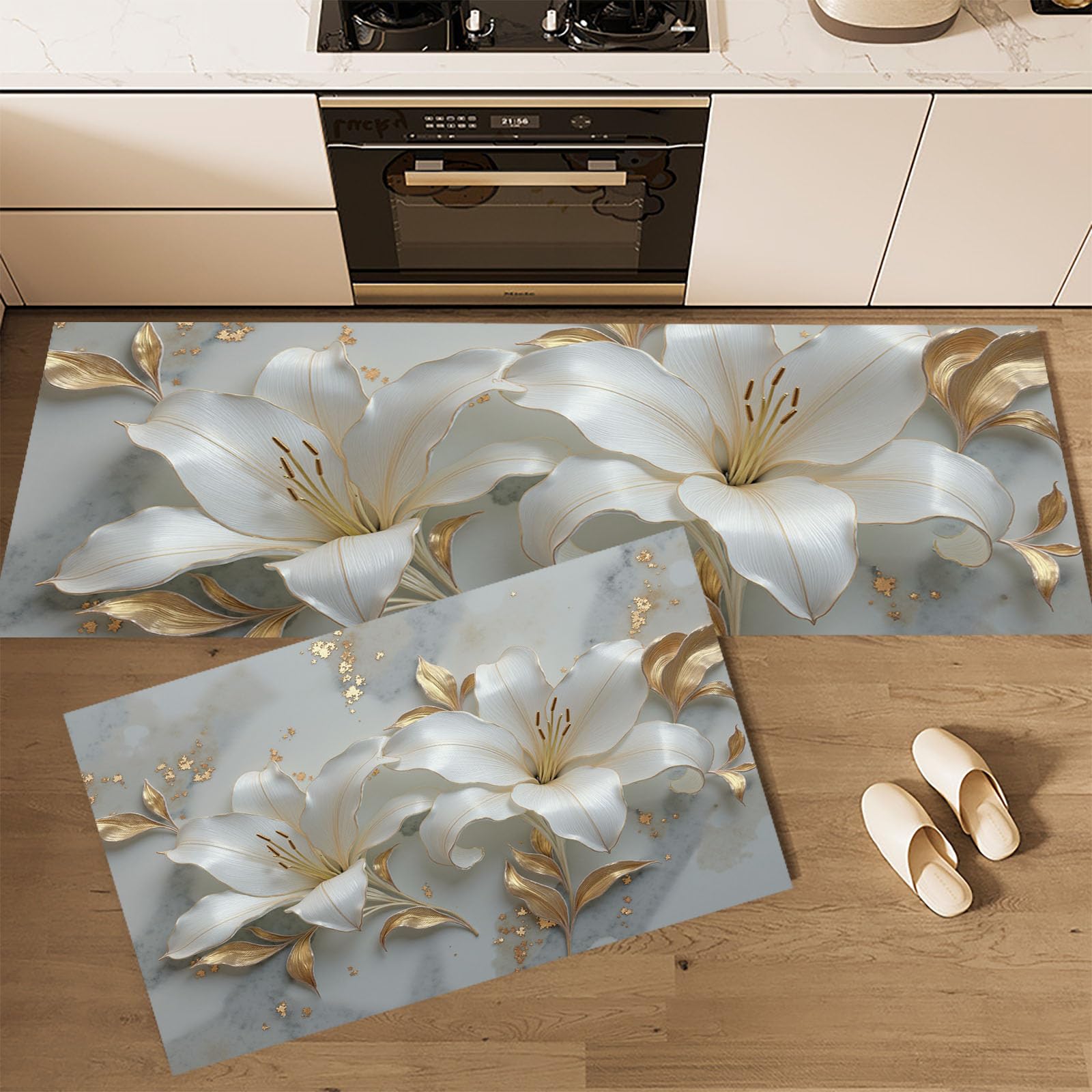 Alfombra de cocina de 43x75cm y 43x150cm, set antideslizante lavable de 2 piezas